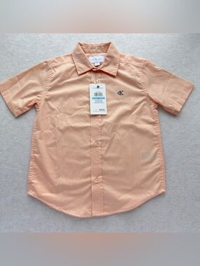 Calvin Klein Jeans Boys Button-Up Shirt Peach Size 5 NWT NEW